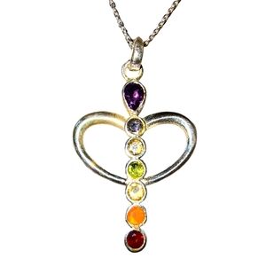 Seven Gemstone Butterfly Chakra Pendant & Chain in Sterling Silver NWOT